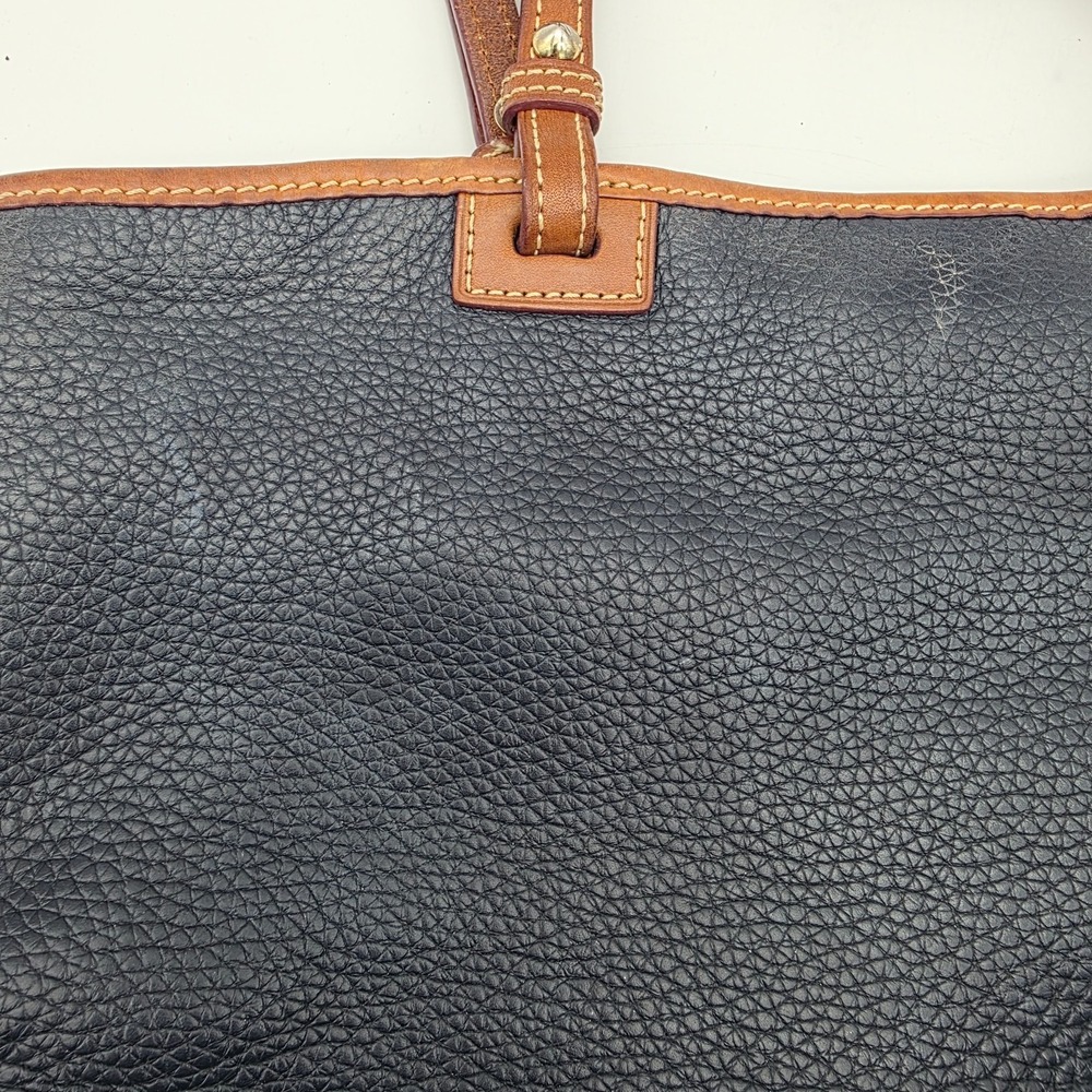 Dooney & Bourke Pebbled Navy Tote Bag Brown Handles Red Interior - Picture 8 of 11